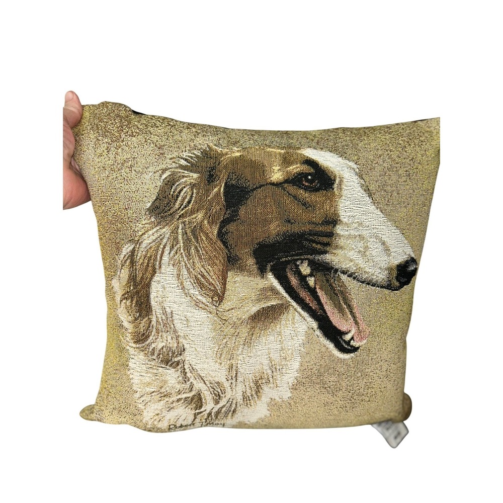 Pure Country Weavers Robert J May Borzoi Russian Wolfhound Tapestry Pillow 16x16